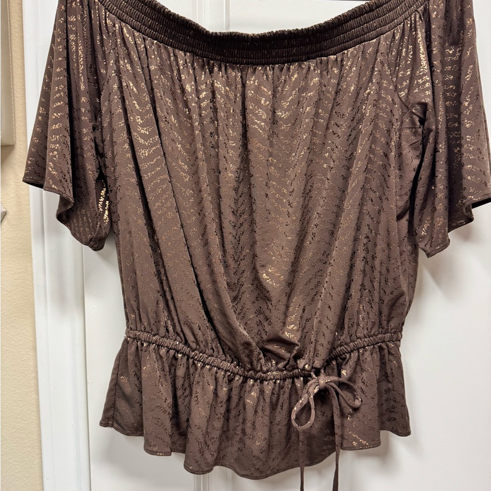 White House Black Market Metallic Brown Off-Shoulder Blouse